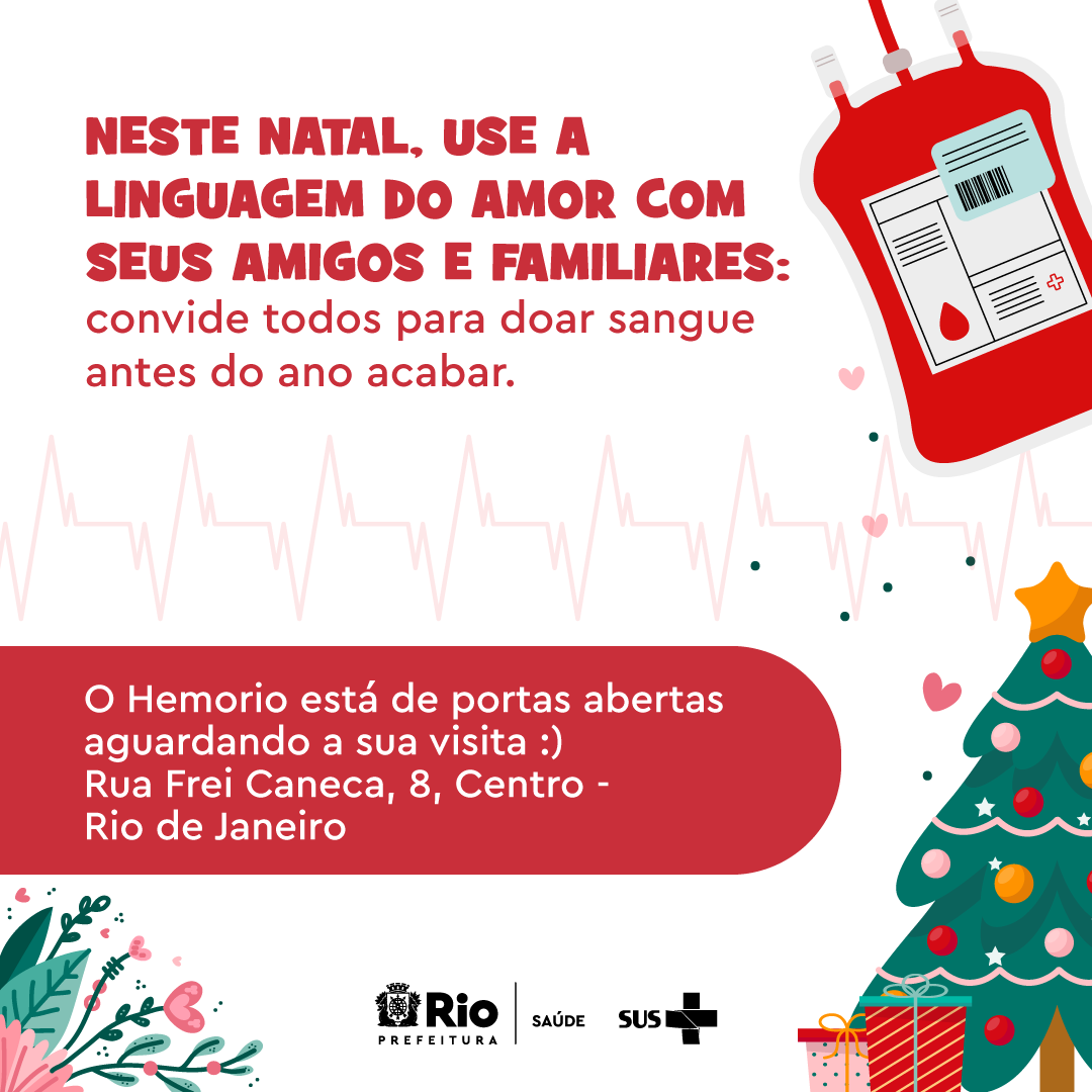 Saude_Rio's tweet photo. Amigo que é amigo convida para doar sangue!

Ainda dá tempo de entrar em 2025 ajudando o próximo. Com apenas uma doação de sangue, você salva até 4 vidas. Aproveite o clima natalino e chama todo mundo para encerrar o ano sendo muito #OrgulhoSUS.

Veja o que precisa: https://t.co/MofHtdGIYM