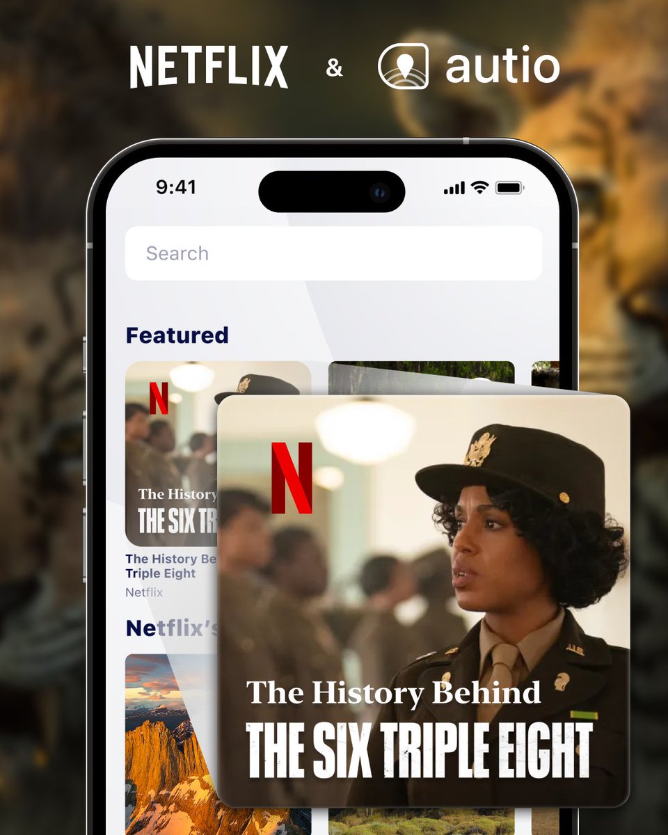 AutioApp's tweet image. Explore the history behind the incredible true story of @netflix's new film The Six Triple Eight, with exclusive Autio stories narrated by director Tyler Perry and leading actress Kerry Washington.
Check it out - now streaming on Netflix and in the Autio app!