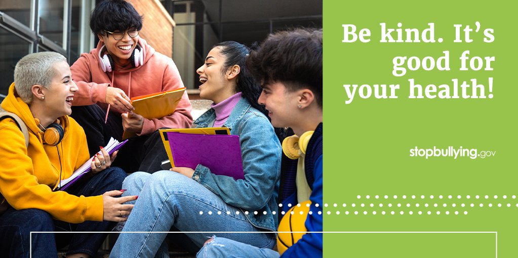 It’s true! Being kind can have many benefits, like improved energy, mental health, and overall wellbeing, and decreased levels of stress and anxiety.
Learn more at stopbullying.gov/blog/2021/02/2…. #StopBullying #BeKind
