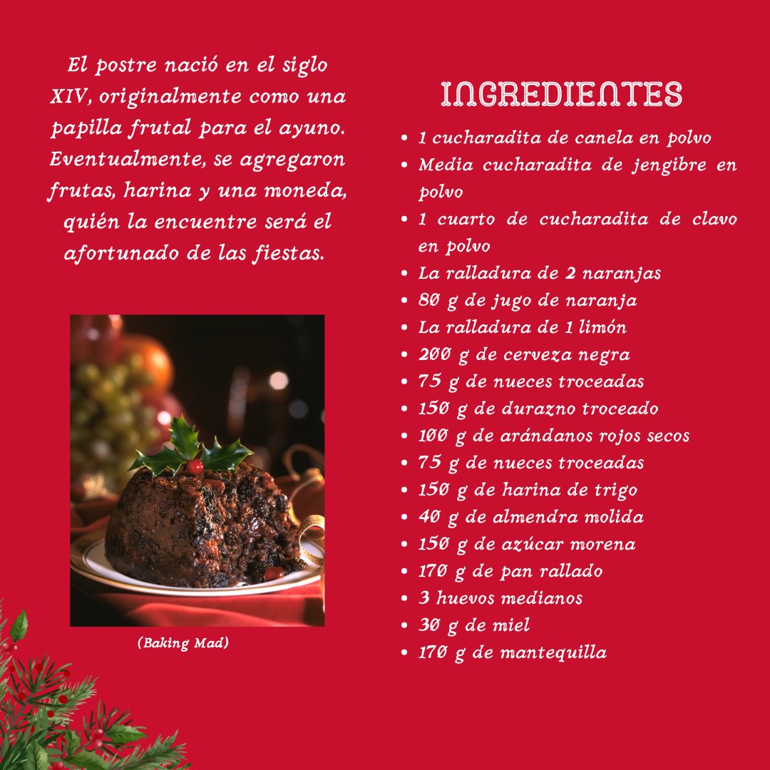 UKinEcuador's tweet photo. 🟢 ¡Se acerca la cena navideña! ¿Ya tienes tu postre? 🍰
El pudín inglés es conocido por esconder una 🪙 moneda, quien la encuentre, tendrá suerte durante las fiestas.
¡Cuéntanos quién la halló!
#UK #Navidad #Recetadenavidad #Christmas #englishpudding https://t.co/QGxv16JLIW