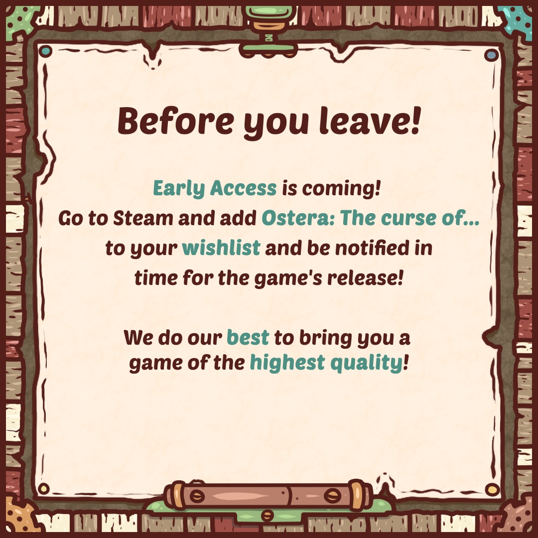 Hello there. 😌

May Ja Zel guide your steps to peace.
May it lead you to our divinely incredible game, Ostera: The curse of... ! 😏

Kisses. 💚

#character #dnd #rpg #cozy #cozygame #visualnovel #humour #narration #lore #steam #earlyaccess #devlog #dev #jdr #book #comics #novel