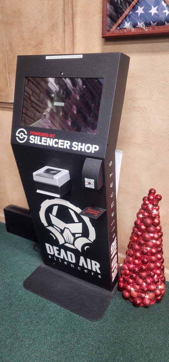 FLGX's tweet image. Approvals for Silencers are coming back in as little as a few days to a few weeks! Get everything you need done at this little kiosk - including fingerprints. It's finally easy! Over 40 styles of silencers in store to choose from! #silencer #suppressor #kiosk #NFA #silencerco