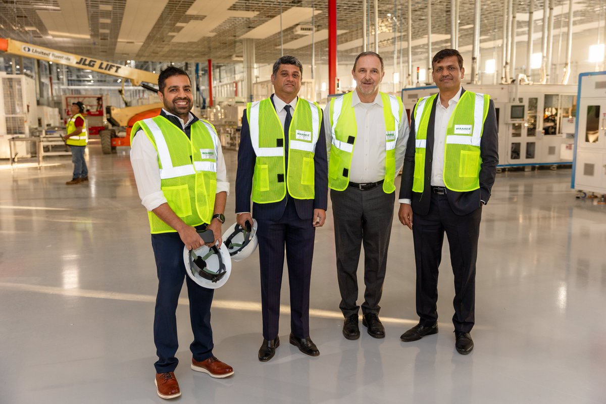 USISPForum's tweet photo. 🌟 Celebrating a Milestone in U.S.-India Energy Collaboration! 🌟

We congratulate our member, @waareegroup, on producing their first PV solar module at the new Brookshire PV Module Manufacturing Plant in Texas. 

This landmark event, held on December 19, 2024, was attended by Consul General of India @dcmanjunath, @sidaryan, Senior Director - Climate, Energy, and Sustainability, USISPF, Waaree’s leadership team, and other distinguished guests.

As the first Indian company to establish PV module manufacturing in the U.S., Waaree’s 1.5 GW capacity facility represents a major stride in bolstering domestic solar production and strengthening the U.S.-India renewable energy partnership.

This milestone highlights Waaree’s leadership in innovation, sustainability, and clean energy transitions, contributing to economic growth and local job creation.

Congratulations to the Waaree team on this remarkable achievement!

@cgihou @hiteshdoshiwaa @amit_paithankar