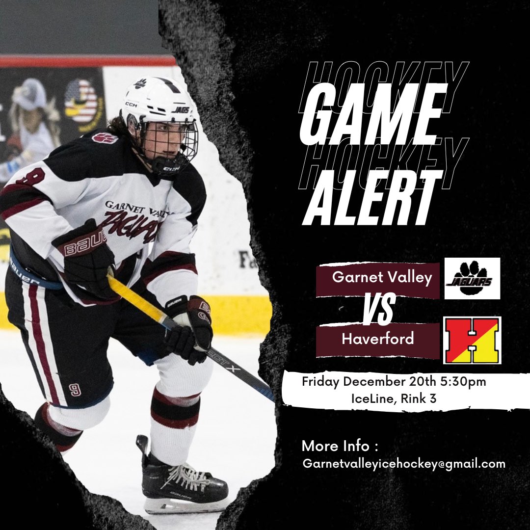 GarnetValleyIHC's tweet photo. Big Game Alert! Jags take on Haverford tonight for top honors in the Central. See you all there. #GoJags @GVAthletics https://t.co/qn9VbEvo4p