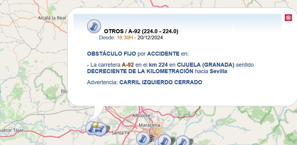 E112Andalucia's tweet photo. #Infocarreteras 🚧
🛣️Una colisión en cadena en la A-92 pk 222 en #Lachar #Granada provoca retenciones y el corte del carril izquierdo en sentido Sevilla
Extrema la precaución si circulas por la zona ✋ https://t.co/hGLNS8uj6r