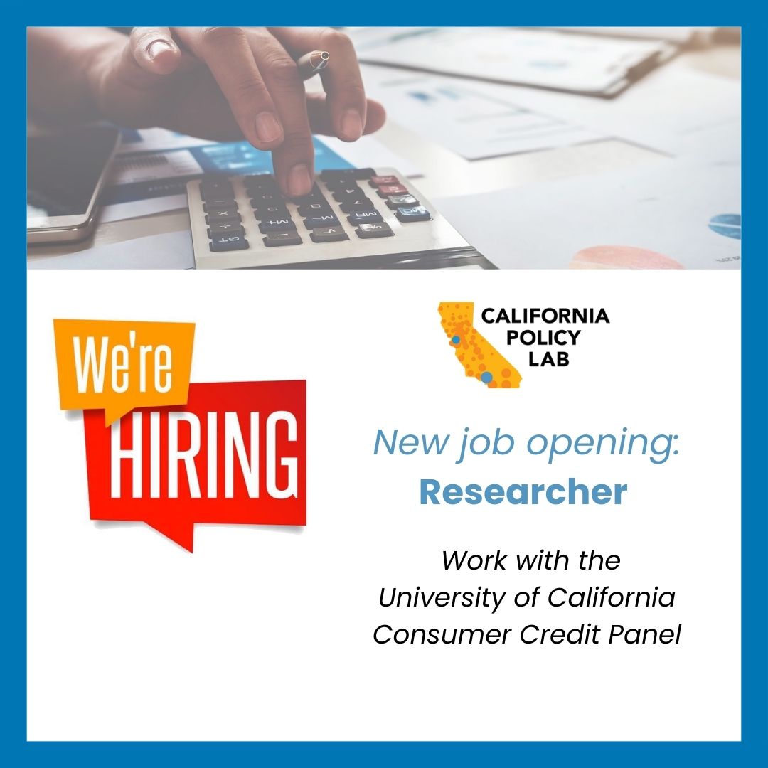New year, new role?  Join us!  The California Policy Lab is hiring a Researcher, focused on the University of California Consumer Credit Panel, one of the country's most detailed datasets covering the financial lives of Californians and Americans: capolicylab.org/careers/resear…