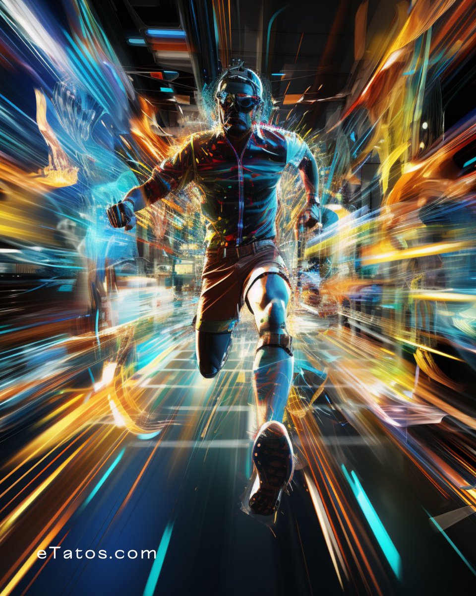 DirkBartz's tweet photo. Running towards the future, where every step ignites a burst of light. 🌠🏃‍♂️
 
#CyberRun #FuturisticVibes #SpeedOfLight #AIArt #Midjourney #eTatos https://t.co/PdHsUKfdfn