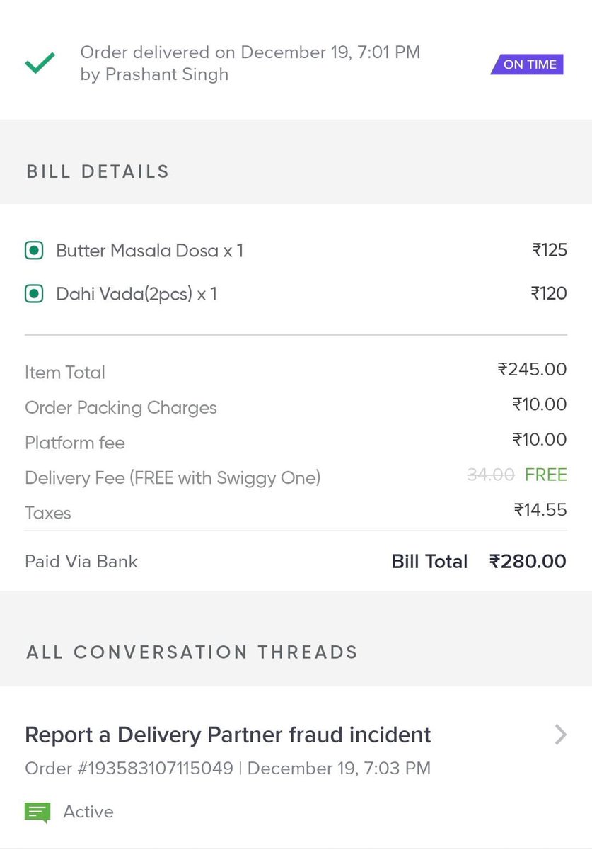 DurbaDey14's tweet photo. @Swiggy Dear @Swiggy @SwiggyCares Are you aware of the fact that your delivery partner has been spamming customers? Last day I ordered Pre paid food which was not delivered to me. I tried to reach the delivery partner several times but call remained unanswered. https://t.co/tX34JkcB4Q