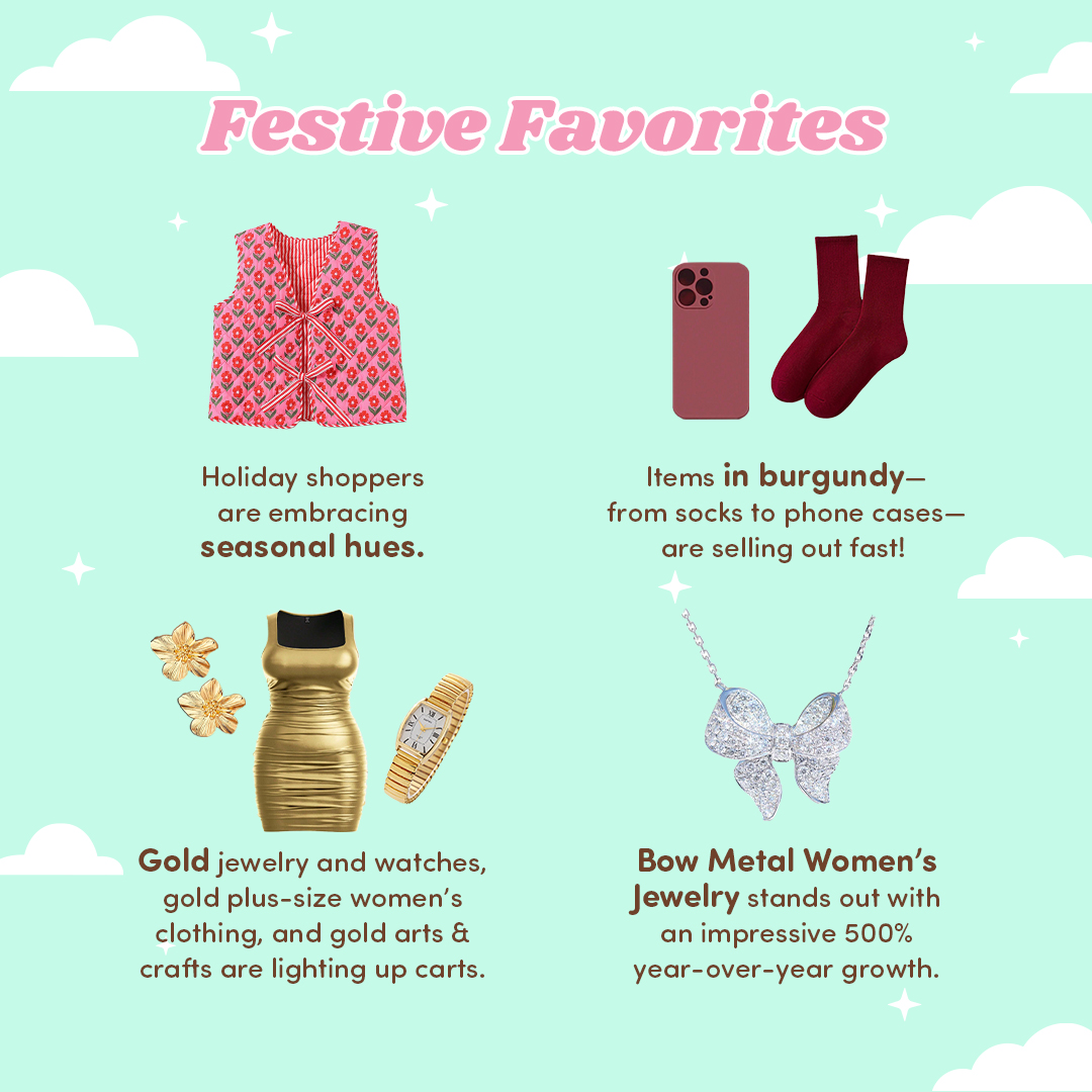 Get ready for the top trends this holiday season! SHEIN shoppers are loving affordable, stylish items like cozy knit cardigans, travel-ready cosmetic bags, and gold accessories. For festive favorites, burgundy is the season’s hottest color. Swipe to view more!