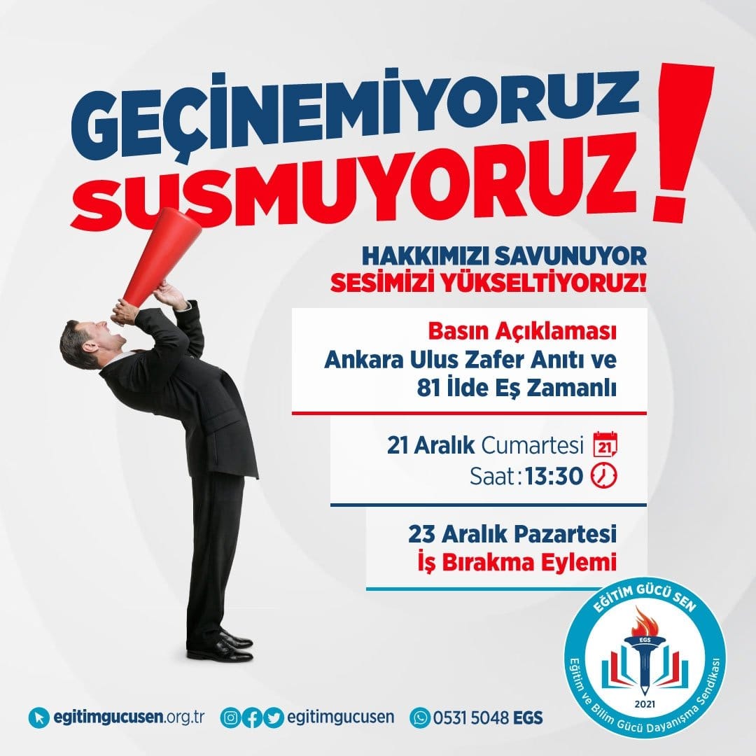 Rize Eğitim Gücü Sen (@rizeegitimgucu) on Twitter photo Eğitim çalışanlarının maaşları artmalı, geçim zorlaşan bu dönemde öğretmenlerin ve diğer eğitim çalışanlarının hakkı teslim edilmelidir. 21 Aralık’ta basın açıklamamız, 23 Aralık’ta iş bırakma eyleminde olacağız! <a href="/RTErdogan/">Recep Tayyip Erdoğan</a> <a href="/memetsimsek/">Mehmet Simsek</a> <a href="/Yusuf__Tekin/">Yusuf Tekin</a> Eğitim çalışanlarının maaşları artmalı, geçim zorlaşan bu dönemde öğretmenlerin ve diğer eğitim çalışanlarının hakkı teslim edilmelidir. 21 Aralık’ta basın açıklamamız, 23 Aralık’ta iş bırakma eyleminde olacağız! <a href="/RTErdogan/">Recep Tayyip Erdoğan</a> <a href="/memetsimsek/">Mehmet Simsek</a> <a href="/Yusuf__Tekin/">Yusuf Tekin</a>