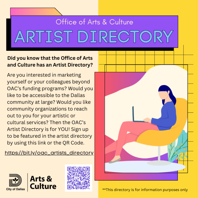 dallasculture's tweet image. 🎨 Are you an artist in Dallas? Join the OAC Artist Directory!

Connect with the community, showcase your work, &amp;amp; collaborate with local organizations. Don’t miss this chance to grow your reach!

Sign up now 👉 dallasculture.org/suggest-an-art…

#DallasArtists #SupportLocalArt