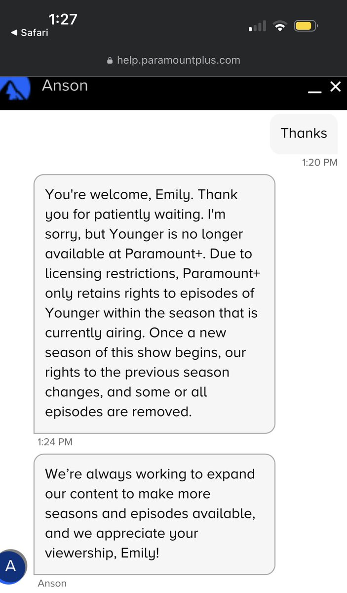 erudez's tweet photo. With 4 episodes left for me to finally finish watching @YoungerTV, apparently @paramountplus lost the rights? Even though I was watching it 48 hours ago and there was no announcement? Is there a reboot I don’t know about? Very confused here 😂 https://t.co/nBqvMcZ1QN