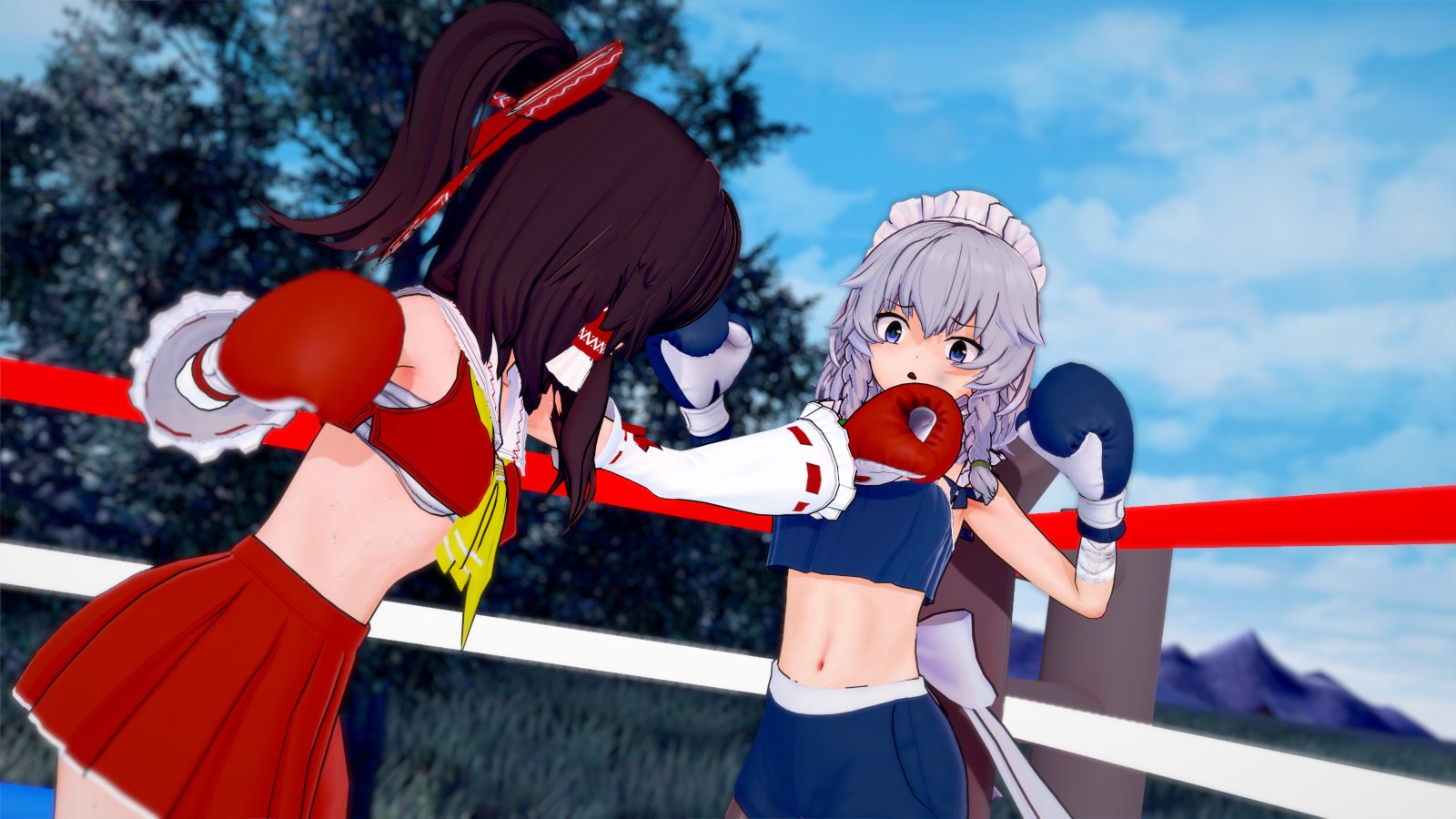Kero on X: (Touhou Boxing) Maid vs Miko - Part 3 With Sakuya trapped in  the corner, Reimu slowly shatters her guard and then sends a massive blow  right into her belly!