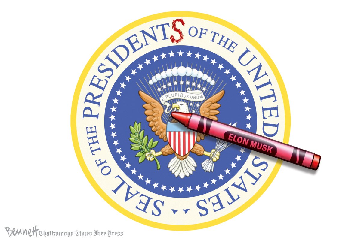 BennettCartoons's tweet photo. 12/21/2024- Hail to the Chiefs #Trump #47thPresident #PresidentsOfTheUnitedStates #ElonMusk #WhoDiedAndMadeHimBoss https://t.co/d0l7b7Wpga https://t.co/cWKcdPbLYj