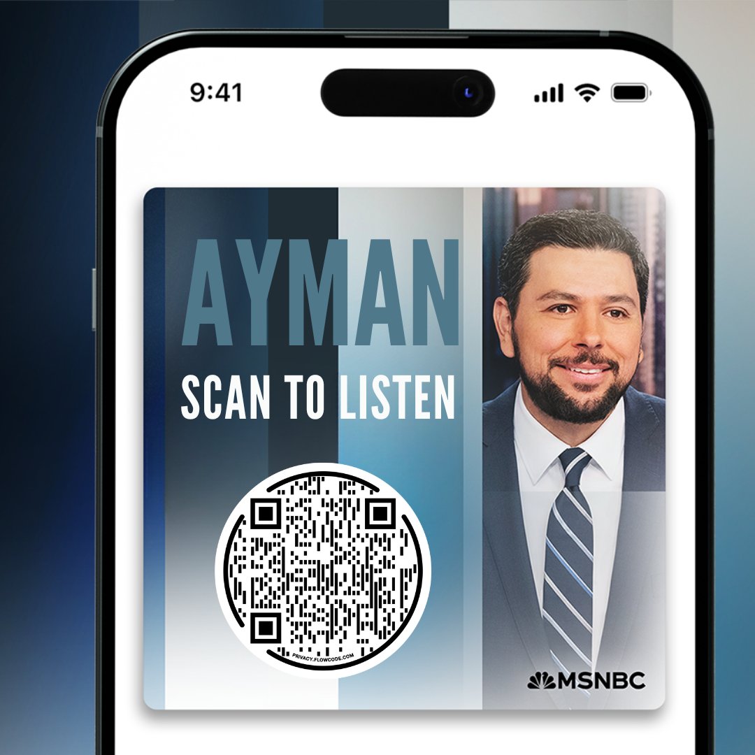AymanMSNBC's tweet image. Follow us on all socials to hear even more from @AymanM and to catch some of the week's most important stories. Find full interviews on YouTube - just type msnbc.com/ayman in your search bar. Every episode is also available as a podcast for free! Scan the QR code to…