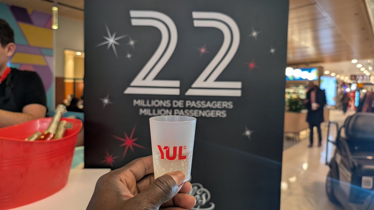 Congratulations <a href="/yulaeroport/">YUL Aéroport international Montréal-Trudeau</a> <a href="/Montreal/">Montréal</a> on welcoming your 22nd millionth passenger today... Thanks for the celebratory drink.