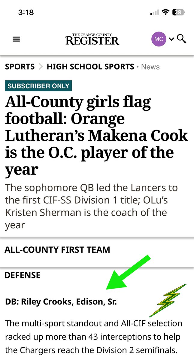 Riley Crooks (@rileycrooks06) on Twitter photo Going to miss flag football, but so grateful to be a part of history by playing on Edison's first team ever and the first year as a CIF sport. Thank you <a href="/ocvarsityguy/">Dan Albano</a> and <a href="/ocvarsity/">ocvarsity</a>. Going to miss flag football, but so grateful to be a part of history by playing on Edison's first team ever and the first year as a CIF sport. Thank you <a href="/ocvarsityguy/">Dan Albano</a> and <a href="/ocvarsity/">ocvarsity</a>.