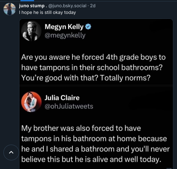humanationalist's tweet photo. Julia and "Juno" do not understand the concept of a single-occupancy bathroom vs multiple-user ones.

I bet Julia and her brother never used the bathroom at the same time. https://t.co/cbIzCf2dMG