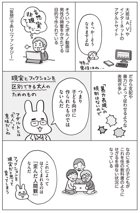 もはや現実とフィクションを区別できない「歪んだ人間観」を持つ大人が政や司法の場にいる状況になっている。
アダルトコンテンツに「暴力表現」の規制が必要。 