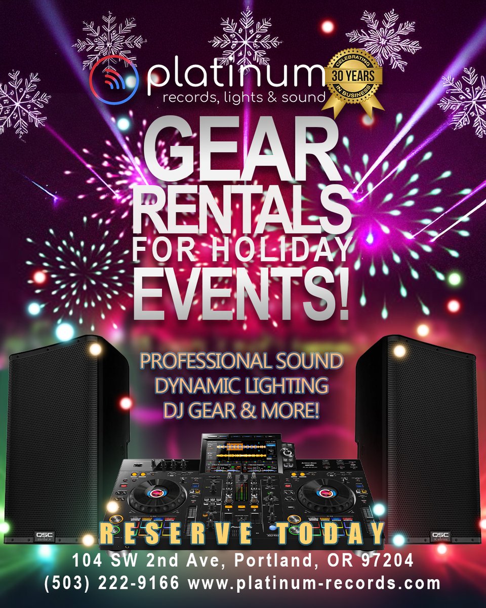 Holiday Events Made Easy! 📷
Have a holiday event or party coming up? We’ve got rentals to fit every need.
104 SW 2nd Ave, Portland, OR 97204
📷 Call us today to book your gear! (503) 222-9166
platinum-records.com/RENTAL-PRICE-L…...
#GearRental #HolidayEvents #PartyReady #DJGear