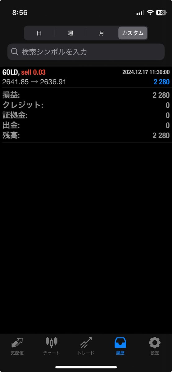TanakaTankjp's tweet photo. 2024/12/16〜2024/12/20
入金　1,000円
利益　2,280円
口座残高　3,280円
クレジット　1,616

#FX #GOLD #6千円チャレンジ https://t.co/rMTxwmkPho