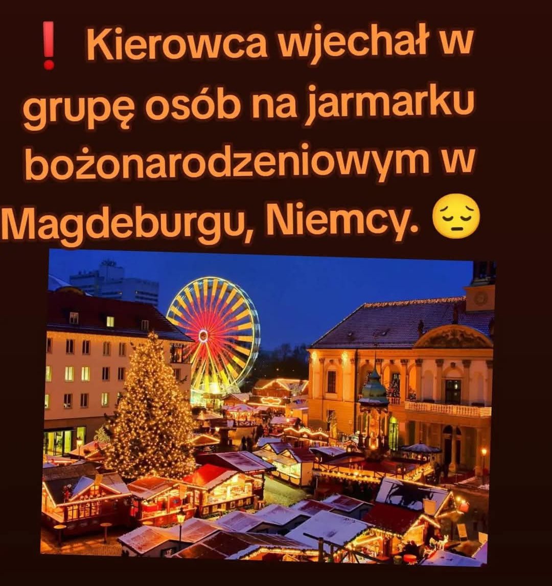🚨Terrorist Attack? 🎄
❗ A driver plowed into a crowd at a Christmas market in Magdeburg, Germany. 😔  
At least 3 victims reported...  
A speeding car broke through the barriers.
Unofficially, the driver is said to be of Syrian origin.  #Terroristattack