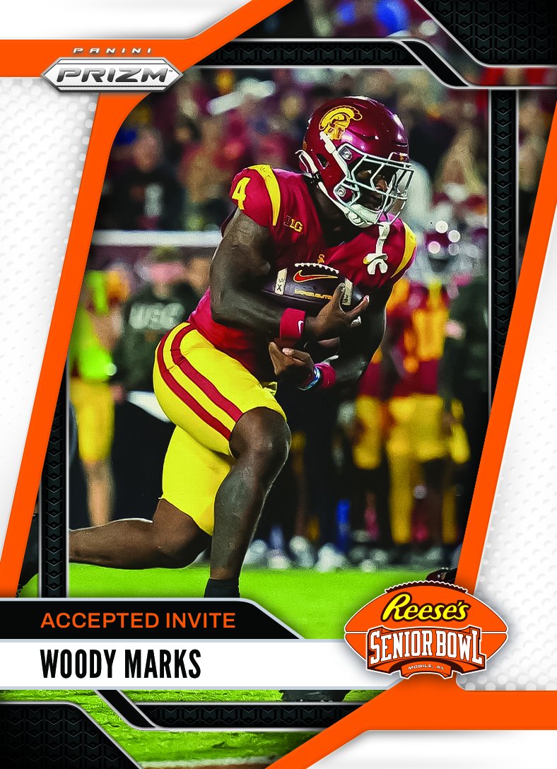 Reese's Senior Bowl (@seniorbowl) on Twitter photo Officially Accepted! RB Woody Marks <a href="/JoquaviousMarks/">Woody marks</a> from <a href="/uscfb/">USC Football ✌️</a> is headed to the 2025 Reese's Senior Bowl #FightOn ✌️ #BestOfTheBest #TheDraftStartsInMOBILE™️
@JimNagy_SB <a href="/PaniniAmerica/">Panini America</a> #RatedRookie Officially Accepted! RB Woody Marks <a href="/JoquaviousMarks/">Woody marks</a> from <a href="/uscfb/">USC Football ✌️</a> is headed to the 2025 Reese's Senior Bowl #FightOn ✌️ #BestOfTheBest #TheDraftStartsInMOBILE™️
@JimNagy_SB <a href="/PaniniAmerica/">Panini America</a> #RatedRookie