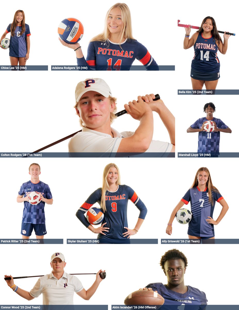 Potomac fall athletes were recognized by the Washington Post this morning. Congratulations to All-Met honorees Ally, Chloe, Marshall, Patrick, Adalena, Skylar, Bella, Connor, Colton, and Akim. #Pantherpride @potomacschool @postsports
