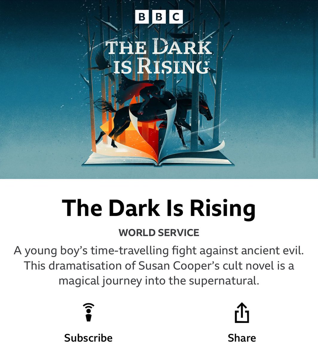 Robert Macfarlane (@robgmacfarlane) on Twitter photo āWhen the dark comes rising, six shall turn it backā¦ā
Itās 20 DecāWinter Solstice Eveā& the day Susan Cooperās great, cult novel The Dark Is Rising opens.
<a href="/SimonMcBurney/">Simon McBurney</a> & I co-adapted a 12-part audio-drama of Susanās novel.
You can listen along, an ep a day, here, via āWhen the dark comes rising, six shall turn it backā¦ā
Itās 20 DecāWinter Solstice Eveā& the day Susan Cooperās great, cult novel The Dark Is Rising opens.
<a href="/SimonMcBurney/">Simon McBurney</a> & I co-adapted a 12-part audio-drama of Susanās novel.
You can listen along, an ep a day, here, via
