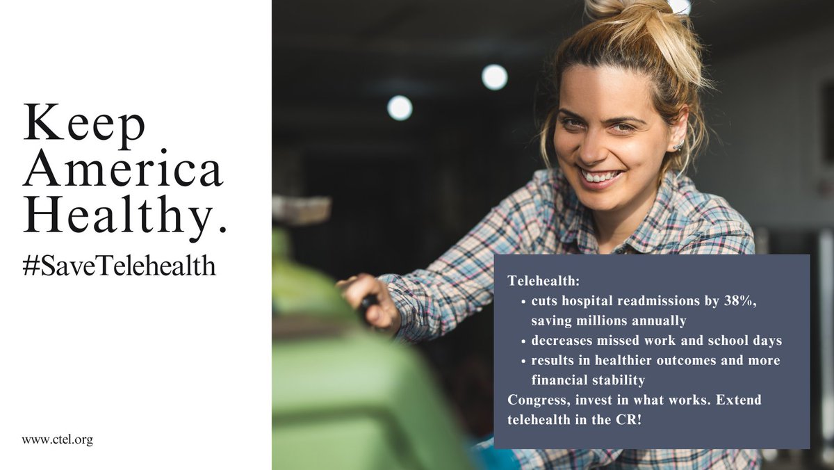 CTeLTweets's tweet photo. Telehealth isnโt just healthcareโitโs a lifeline for working families, businesses, and our economy. Keeping America working means keeping telehealth accessible. Congress, the time to act is now. Include telehealth in the CR today! #KeepAmericaWorking #SaveTelehealth https://t.co/Y9WHNk6beh