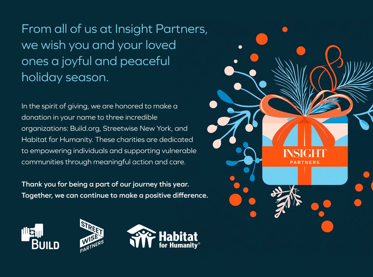 Insight Partners (@insightpartners) on Twitter photo In the spirit of giving, Insight Partners is honored to make donations to three incredible organizations: <a href="/BUILDNational/">BUILD.org</a>, <a href="/SWPmentor/">StreetWise Partners</a>, and <a href="/Habitat_org/">Habitat for Humanity</a>. These charities are dedicated to empowering individuals and supporting vulnerable communities through meaningful action and In the spirit of giving, Insight Partners is honored to make donations to three incredible organizations: <a href="/BUILDNational/">BUILD.org</a>, <a href="/SWPmentor/">StreetWise Partners</a>, and <a href="/Habitat_org/">Habitat for Humanity</a>. These charities are dedicated to empowering individuals and supporting vulnerable communities through meaningful action and
