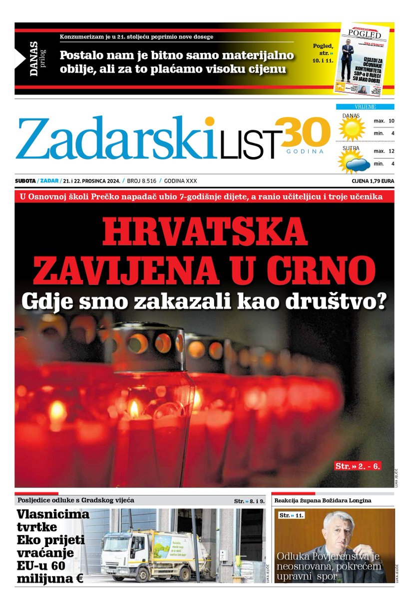 Sutra u Zadarskom listu čitajte...