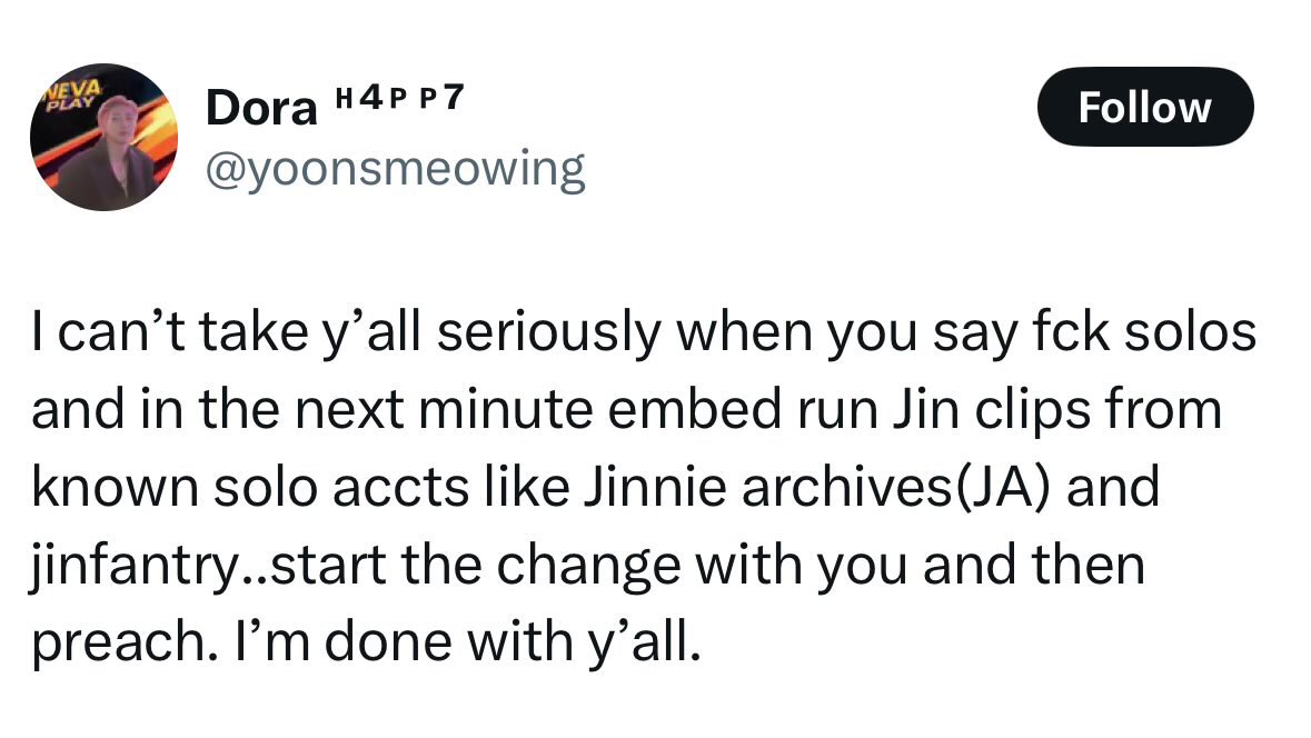 for_seokjin1992's tweet photo. What if..
these self claimed Army accounts with 7 in their profile tweet something like, “we love all 7 members, but since we can’t possibly post all their individual activities as they come out, you/we can follow and get update from these individual member focused fanbases to support the members’ music and individual various endeavors during this era of BTS chapter 2”. I am 100% sure that ARMY fandom would be much stronger, healthier, and bigger than current state of the fandom. 
But instead they are attacking especially SJ focused fbs while all these sj fanbases are doing is supporting and loving 🐹. Why, and for what are they attacking sj fbs? Isn’t it something antis do? So when they act like sj antis, who’s blocking who?
These shameless accounts are the ones who are doing harms to ARMY fandom, only causing unnecessary fanwars and division among the fans. Don’t fall for their noises, don’t let their noises be the voice of the fandom. Report and block them! 
@/yoonsmeowing @/RS_OT7 
And during this chapter 2 era and moving forward, 1+1+1+1+1+1+1=7, not 7=1, you will understand this equation if you watched BTS Dinner Party in 2022, if you can’t understand, watch it again, watch it  with all your hearts and some necessary intelligence.