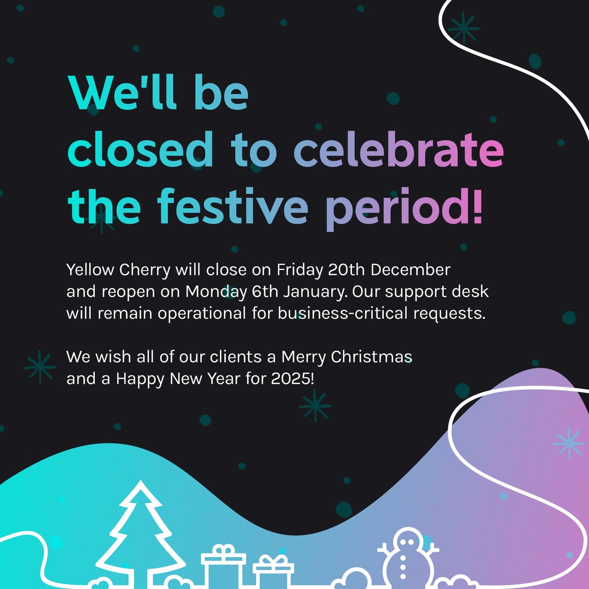As  we close the doors on another year for a wee break, we say thank you  again to our amazing clients and suppliers. We are so grateful and full  of hope and anticipation for 2025. Have a joyful Christmas everyone 🎄🌟🎁