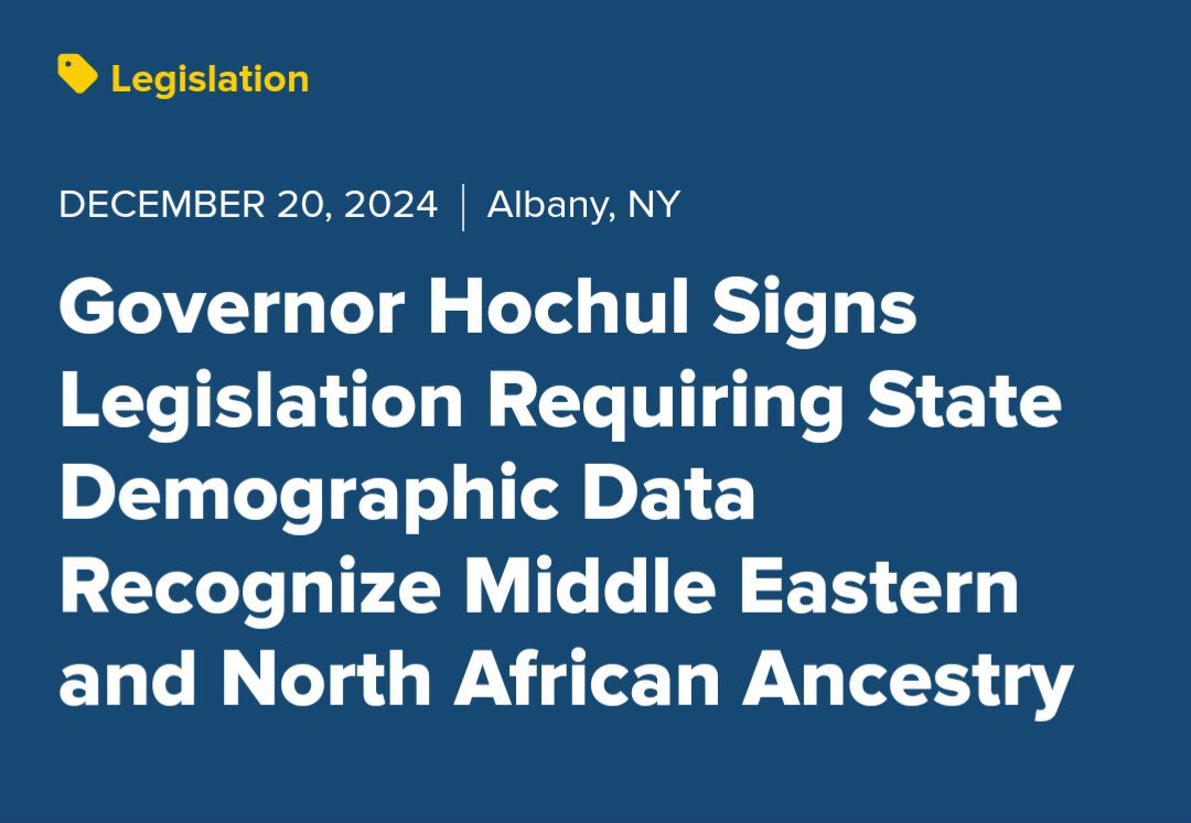 votejgr's tweet photo. VICTORY! Gov Hochul signed my bill with @SenGianaris, A6219B which will result in the disaggregation of data of Middle Eastern and North African communities in NY’s state institutions. This is a BIG win for MENA representation!

Thank you to the coalition! https://t.co/D4bGPfZYLI https://t.co/1neLySUYCp