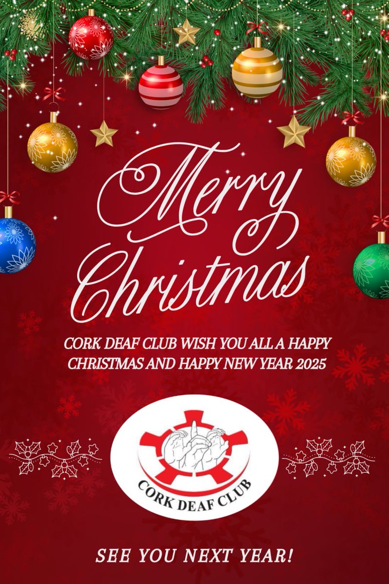 CorkDeafClub (@corkdeafclub) on Twitter photo As 2024 comes to an end, we would like to sincerely thank you for your support and participation in our events throughout the year. Your involvement means so much to us. 
Wishing you a very Happy Christmas and a wonderful year ahead! As 2024 comes to an end, we would like to sincerely thank you for your support and participation in our events throughout the year. Your involvement means so much to us. 
Wishing you a very Happy Christmas and a wonderful year ahead!