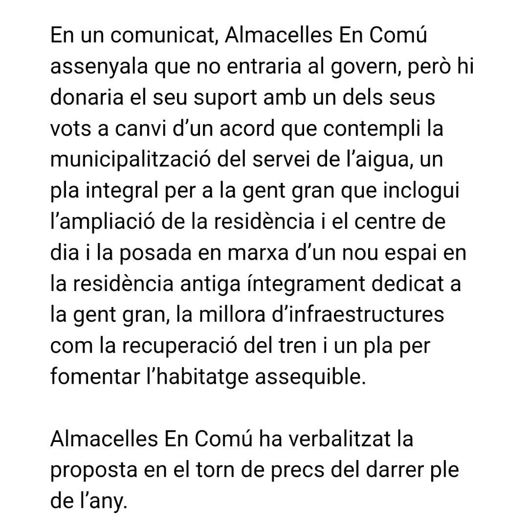 Proposem una sortida a la situació crítica en la que es troba l'Ajuntament d'Almacelles.