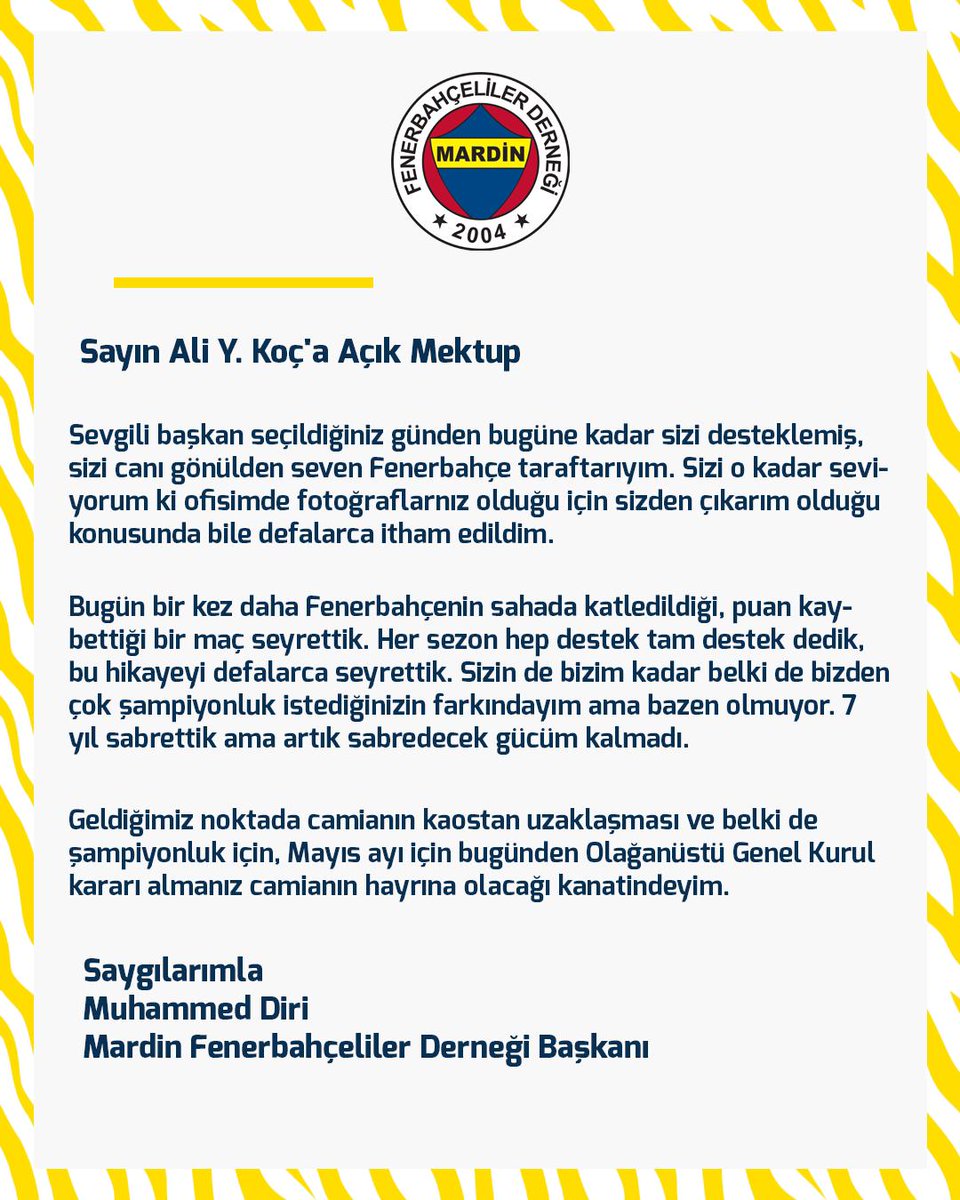 MardinFBD's tweet photo. Sayın Ali Y.Koç'a Açık Mektup https://t.co/PNTOGHh5jI