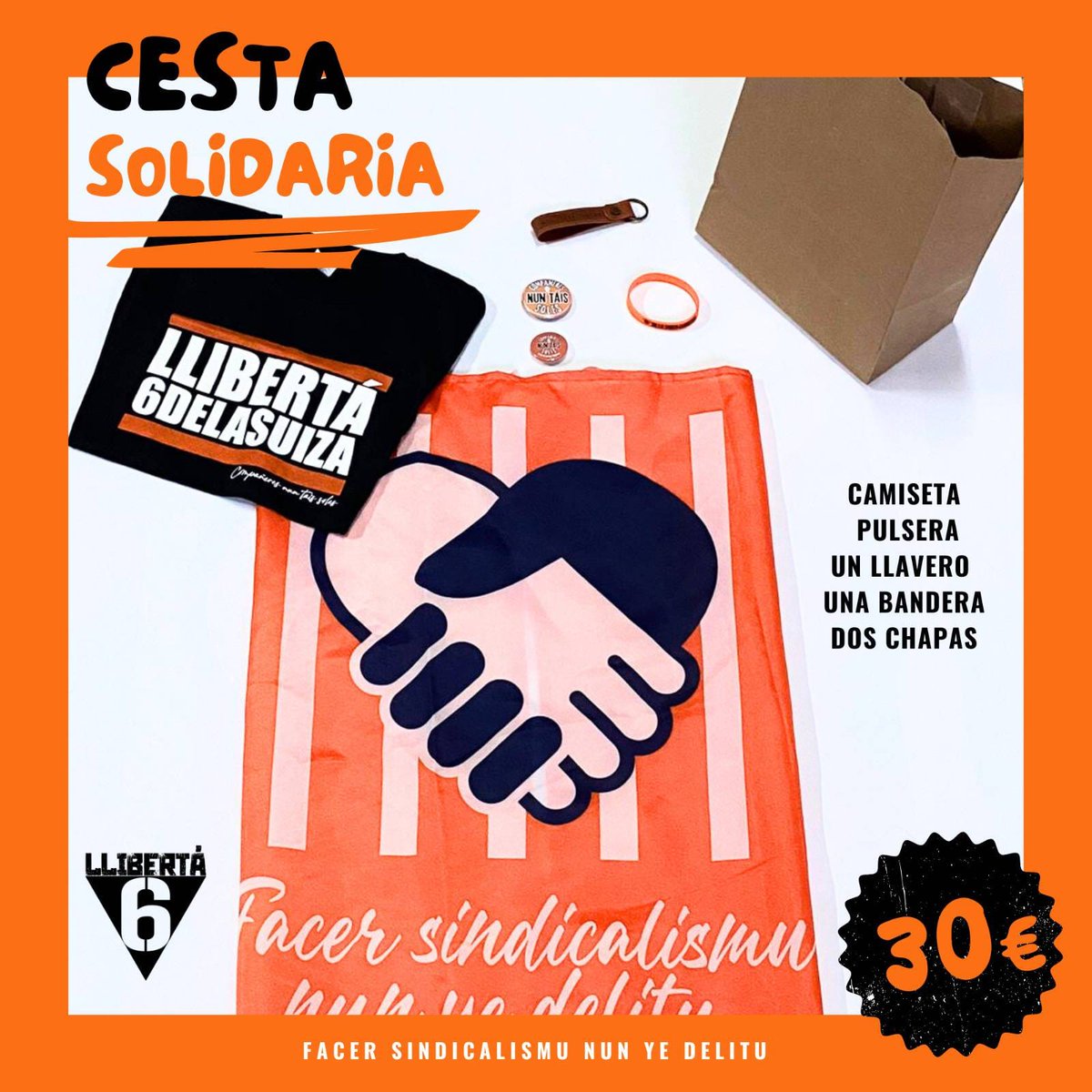6delaSuiza's tweet photo. Regala solidaridá💪: cestes 6 de La Suiza🧡, condergaes por facer sindicalismu. Encargos n’Instagram. 
En man o corréu. Cestes 30 y 50 €.
Regala solidaridad💪: cestas 6 de La Suiza🧡, condenadas por hacer sindicalismo. En Instagram. Entrega en mano o correo. Cestas 30 y 50 €. https://t.co/XQJ8J5dDjC