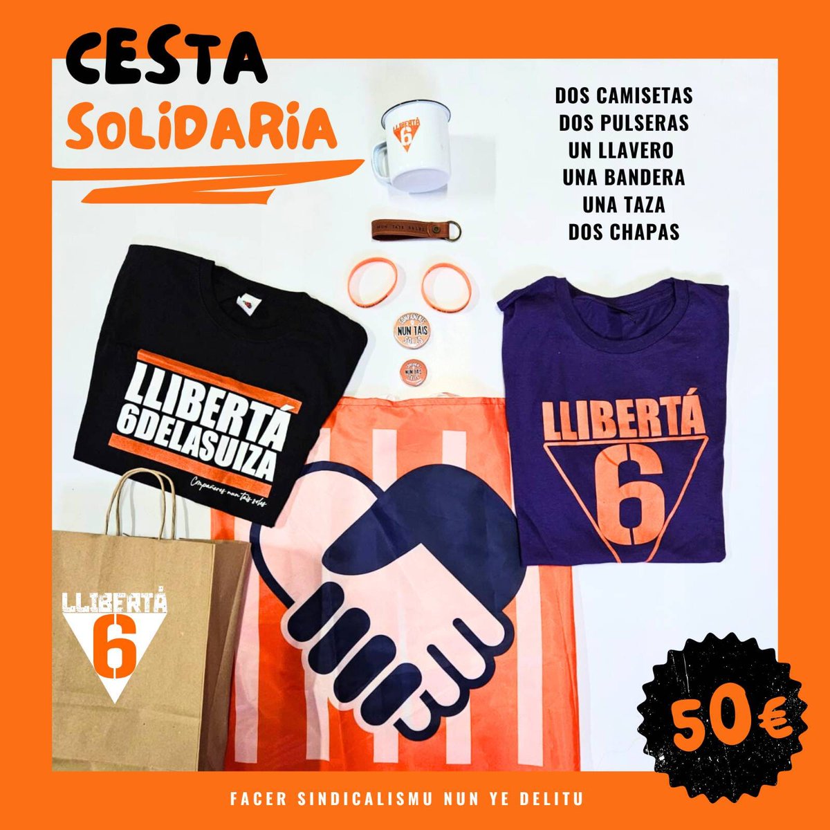 6delaSuiza's tweet photo. Regala solidaridá💪: cestes 6 de La Suiza🧡, condergaes por facer sindicalismu. Encargos n’Instagram. 
En man o corréu. Cestes 30 y 50 €.
Regala solidaridad💪: cestas 6 de La Suiza🧡, condenadas por hacer sindicalismo. En Instagram. Entrega en mano o correo. Cestas 30 y 50 €. https://t.co/XQJ8J5dDjC