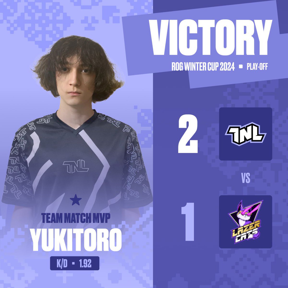 Defeated <a href="/lzrcats/">Lazer Cats</a> 🐈‍⬛ with a 2:1 score, advancing to the ROG Winter Cup 2024 finals. We'll face <a href="/konoecf/">kONO.ECF</a> ⚽️ in a BO5 match on December 22. #TNLfamily