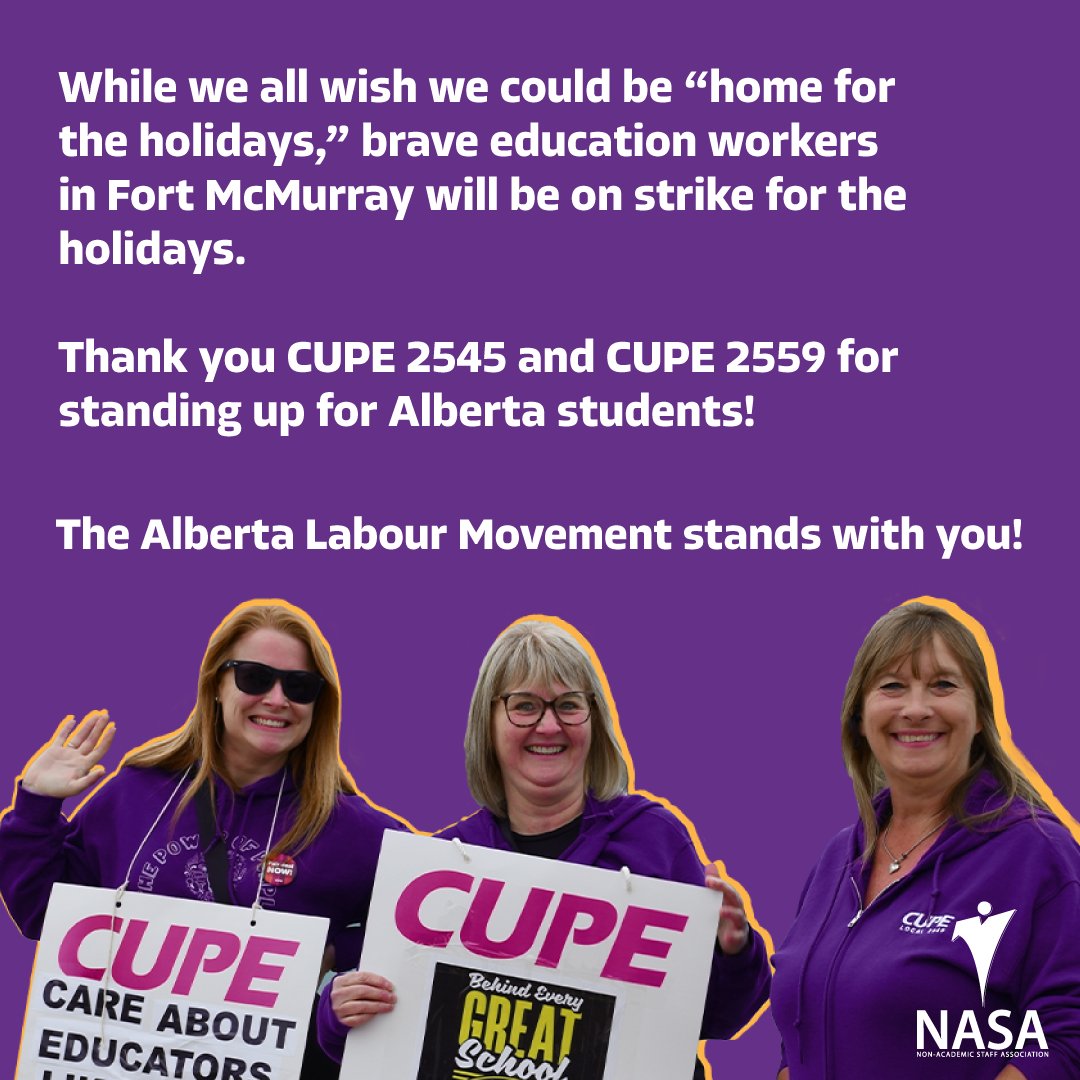UnionNASA's tweet photo. NASA sends greetings and our solidarity to the striking education workers of CUPE Local 2545 and CUPE Local 2559 in Fort McMurray! Thank you for taking a stand! #CUPE #education #supportworkers #CUPEAB https://t.co/zyrStmSyku