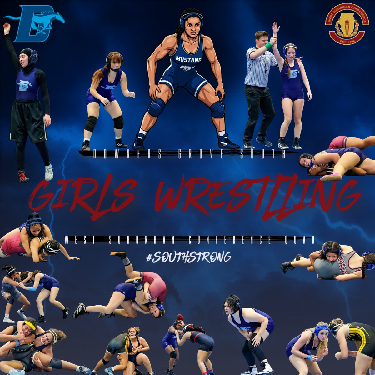 DGSSports's tweet image. This past Wednesday, our Girls Wrestling team made history by hosting their first-ever West Suburban Conference Quad!  The energy was electric as our athletes showcased their strength and determination—proudly representing the Mustangs! @DGS_Wrestling #southstrong #youbelonghere