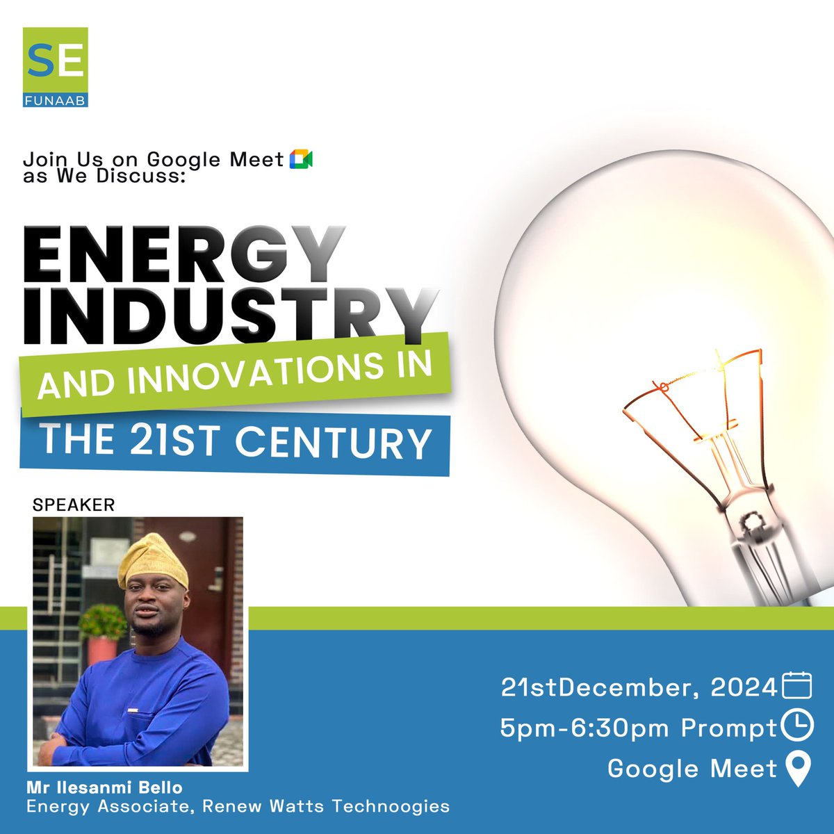 sefunaab's tweet photo. We are thrilled to invite you to our upcoming webinar featuring a distinguished guest speaker and a leader in the energy industry.The webinar will provide valuable insights into the Energy Industry and its innovative advancements in the 21st Century
Venue: https://t.co/8DMsK54IjJ https://t.co/ubJiSDycps