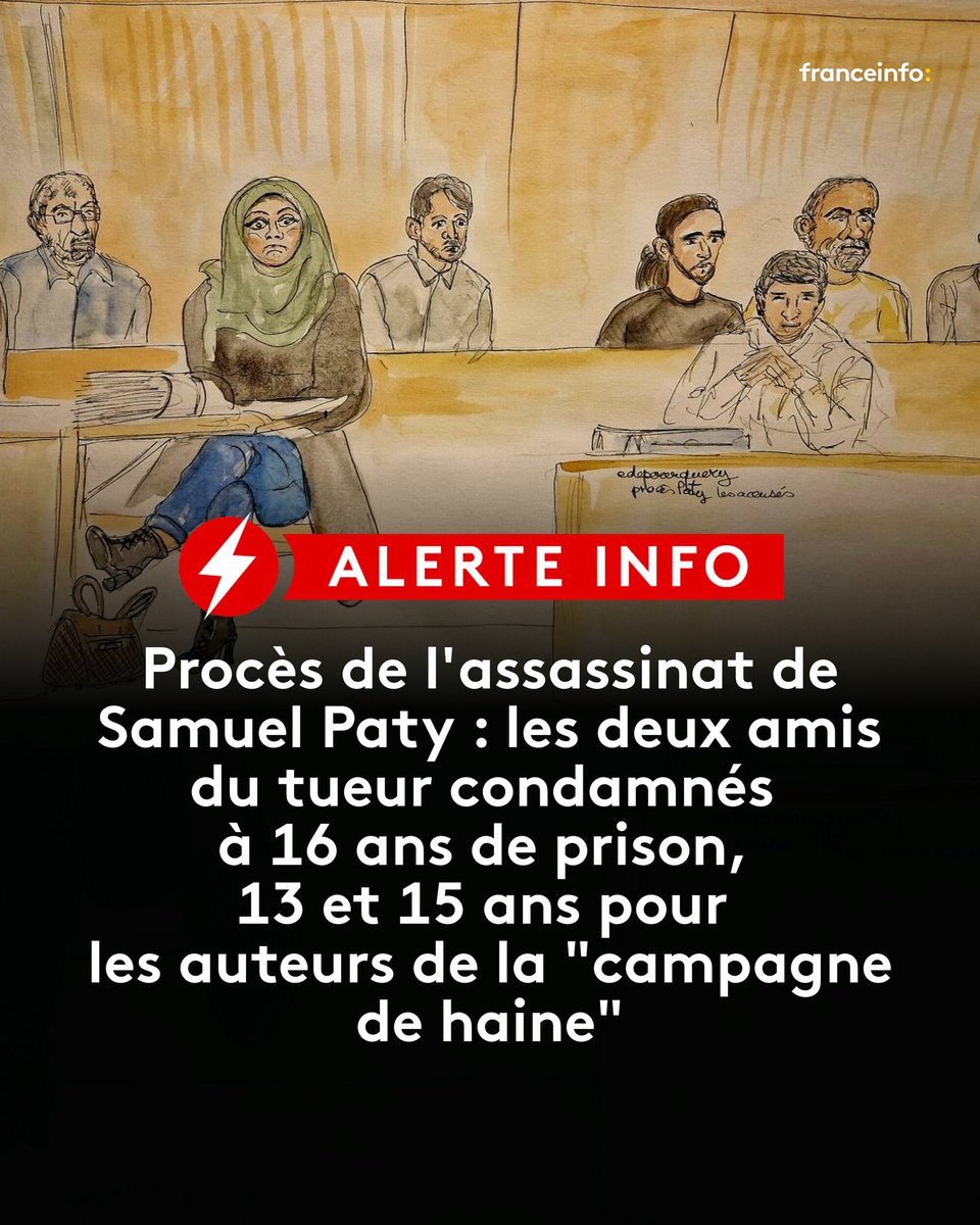 Les huit accusés du procès Samuel Paty ont tous été condamnés, certains plus sévèrement que les réquisitions du parquet.

Justice est rendue à la mémoire de Samuel Paty, à sa famille et à tous les professeurs de notre pays.

La République a gagné ce soir.