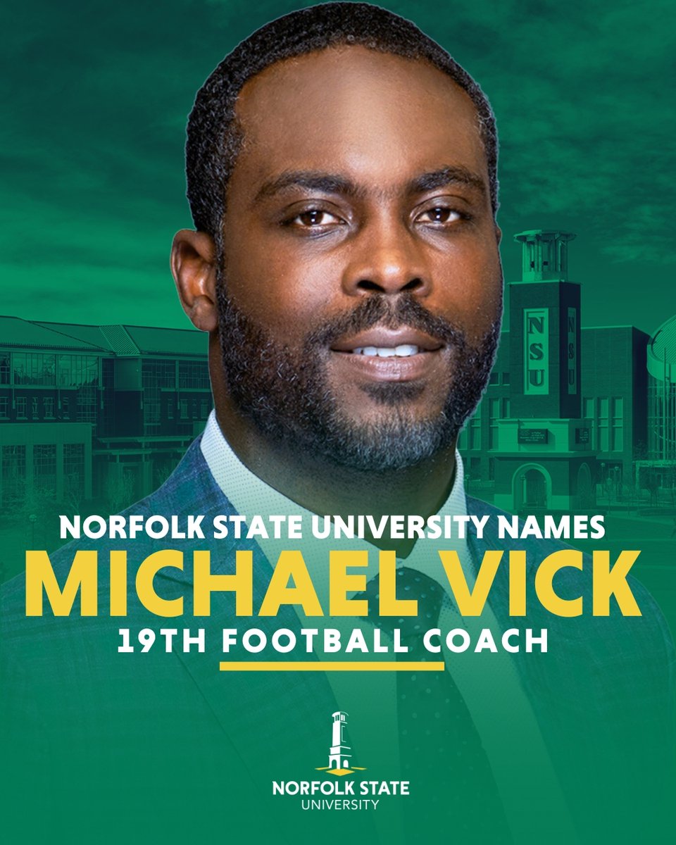 Following unanimous approval by the Board of Visitors on Friday afternoon, NSU Director of Athletics Dr. Melody Webb announced that Michael Vick, has been named Norfolk State University's 19th head football coach. 

To read more:
nsuspartans.com/news/2024/12/2…

Behold.