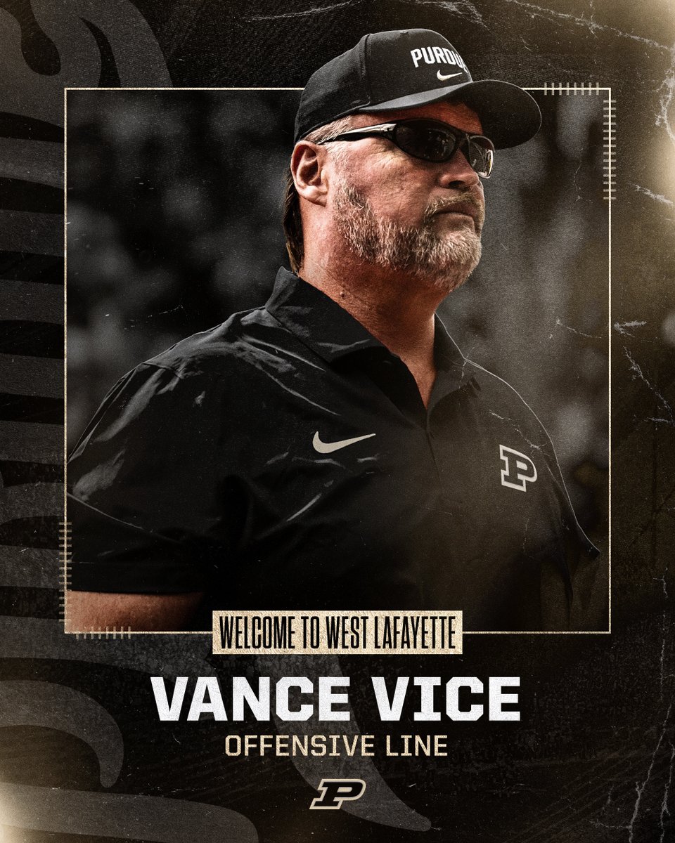 Purdue Football (@boilerfootball) on Twitter photo A 35-year coaching veteran is adding Purdue to his list, ready to establish toughness on the o-line.
The newest Boilermaker assistant coach, <a href="/VanceVice/">Coach Vance Vice</a>!
#BoilerUp A 35-year coaching veteran is adding Purdue to his list, ready to establish toughness on the o-line.
The newest Boilermaker assistant coach, <a href="/VanceVice/">Coach Vance Vice</a>!
#BoilerUp