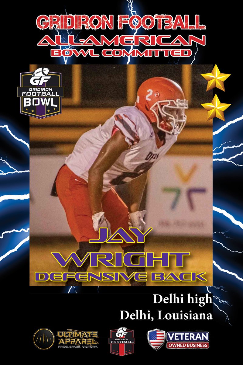 GridironFootbal's tweet photo. BREAKING NEWS: Delhi High School (Delhi, LA) DB Jay Wright (@Jaywright_15) has committed to the Gridiron Football All-American Bowl Game! Check out our newest commit here! https://t.co/KpC2a4z1m6