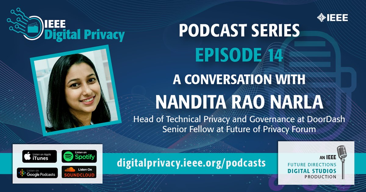 Traveling for the holidays? Download <a href="/IEEEDigiPrivacy/">IEEE Digital Privacy</a>'s newest #podcast to stay informed on the future of #DigitalPrivacy! Hear from Nandita Rao Narla, a Senior Fellow at <a href="/futureofprivacy/">Future of Privacy Forum</a> &amp; the Head of Technical Privacy and Governance at <a href="/DoorDash/">DoorDash</a>: bit.ly/IEEEDPI-Podcas…