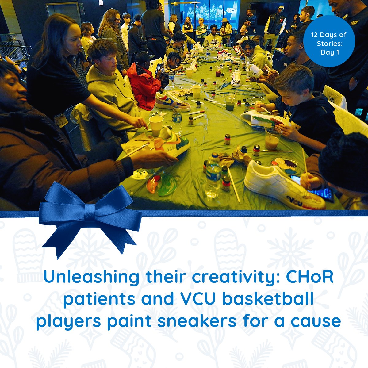 childrensatvcu's tweet photo. On the first day of stories... 🎶🎄 We're taking a look back at how patients receiving cancer treatment at CHoR joined @VCU basketball players to paint sneakers as part of the national @CoachesvsCancer initiative: https://t.co/iUUp9Q72zr https://t.co/SC2bn1ZZ04